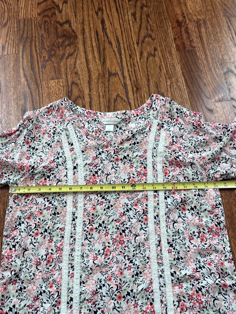 Christopher & Banks Floral Lace-Trim Long Sleeve Top in Pink and White Size M - Picture 7 of 9